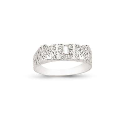 9ct White Gold CZ Basket Sides Mum Ring