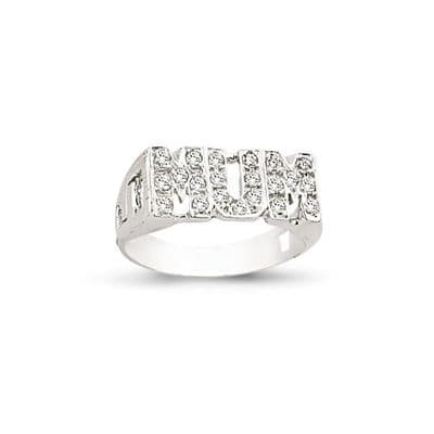 9ct White Gold CZ ID Sides Mum Ring