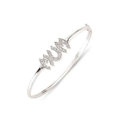 9ct White Gold CZ Mum Bangle