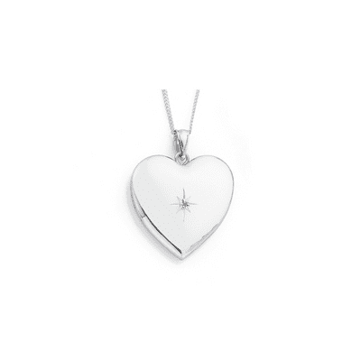9ct White Gold Diamond Centre Heart Locket