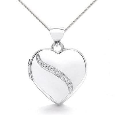 9ct White Gold Diamond Detail Heart Locket