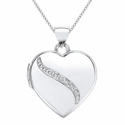 9ct White Gold Diamond Detail Heart Locket