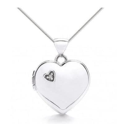 9ct White Gold Diamond Heart Locket