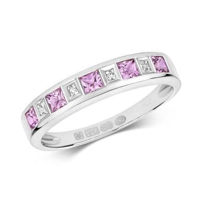 9ct White Gold Diamond & Pink Sapphire Eternity Ring
