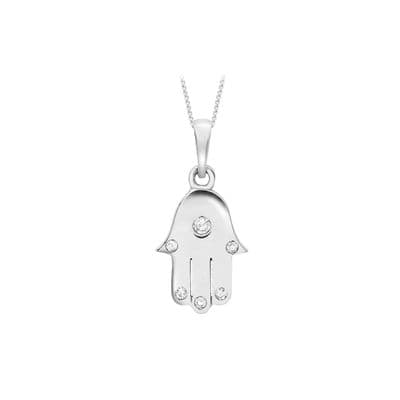 9ct White Gold Diamond Set Hamsa Pendant Necklace