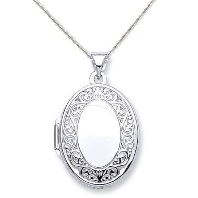 9ct White Gold Edge Design Oval Locket