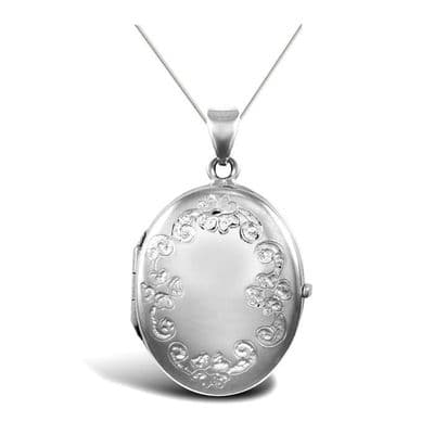 9ct White Gold Flower Embossed Oval Locket