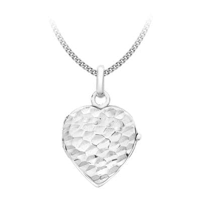 9ct White Gold Hammered Heart Locket Pendant