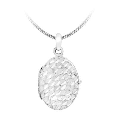 9ct White Gold Hammered Oval Locket Pendant