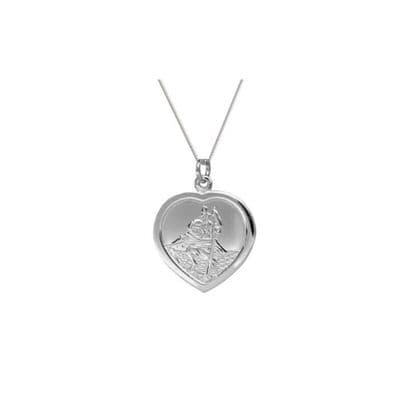 9ct White Gold Heart Shaped St Christopher Pendant Necklace
