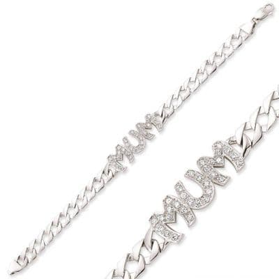 9ct White Gold Heavyweight Cubic Zirconia Mum Curb Bracelet
