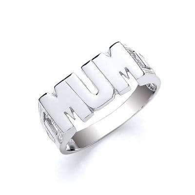 9ct White Gold ID Sides Mum Ring