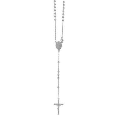 9ct White Gold Ladies 3mm 16 Inch Rosary Bead Necklace