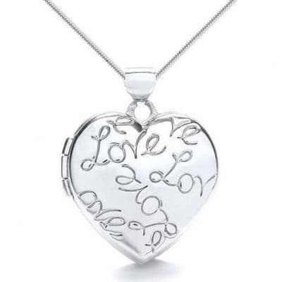 9ct White Gold Love Engraved Heart Locket