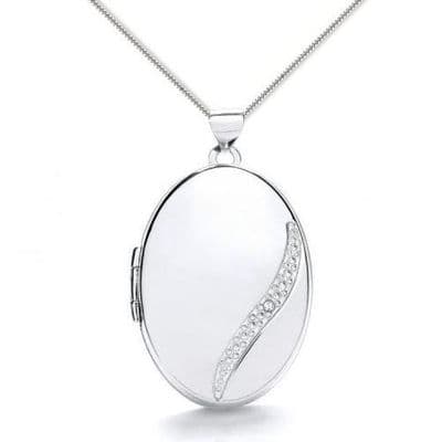 9ct White Gold Oval Diamond Detail Locket