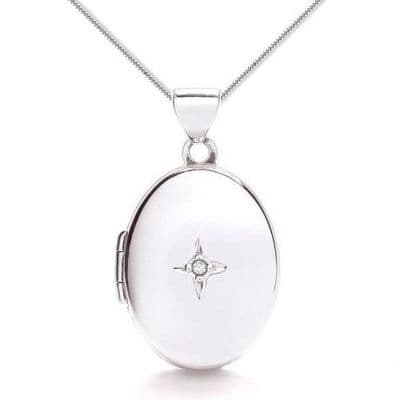 9ct White Gold Oval Diamond Set Locket