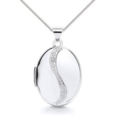 9ct White Gold Oval Diamond Swirl Locket