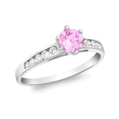 9ct White Gold Pink CZ & White CZ Shoulder Set Ring