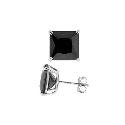 9ct White Gold Princess Cut Black Cubic Zirconia Gents Stud Earring