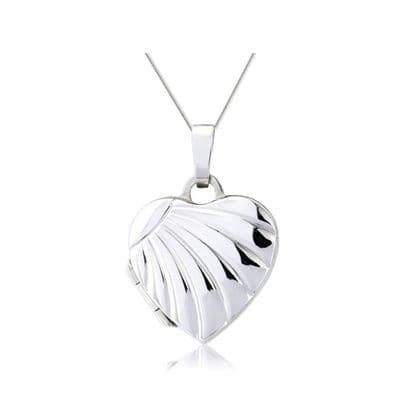 9ct White Gold Rayed Embossed Heart Locket