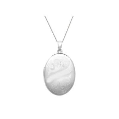 9ct White Gold Scroll Patterned Oval Locket