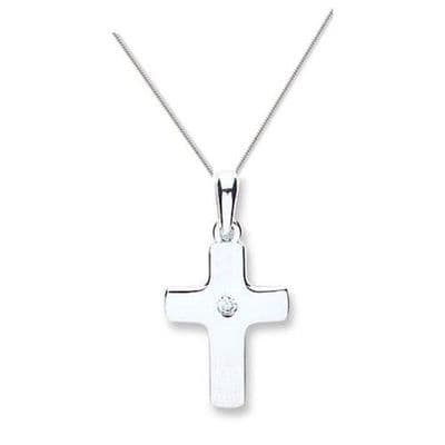 9ct White Gold Small Single Stone Cubic Zirconia Cross
