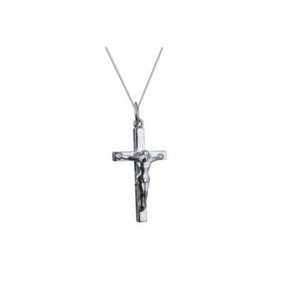 9ct White Gold Solid  Block Crucifix Pendant