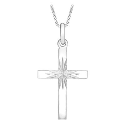 9ct White Gold Sunray Cross Pendant