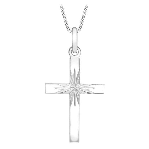 9ct White Gold Sunray Cross Pendant