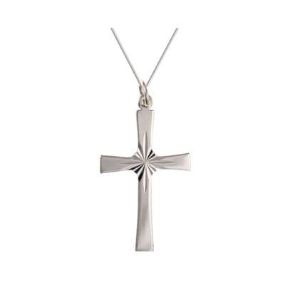 9ct White Gold Sunray Rounded Cross Pendant