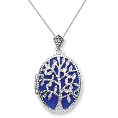 9ct White Gold Tree Of Life Oval Locket