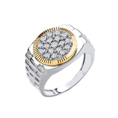 9ct White & Yellow Gold 0.20ct Rolex Style Diamond Ring