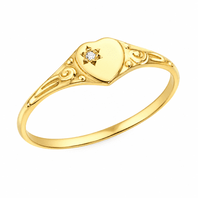 9ct Yellow Gold 0.005ct Diamond Heart Child's Signet Ring