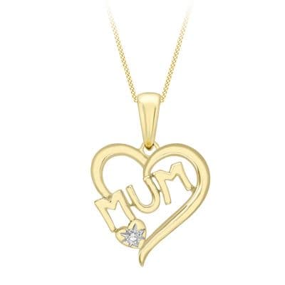 9ct Yellow Gold 0.01ct Diamond Set Mum Heart Pendant