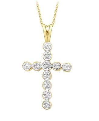 9ct Yellow Gold 0.03ct Diamond 13mm x 23mm Cross Pendant