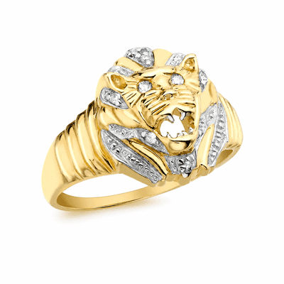 9ct Yellow Gold 0.10ct Diamond Set Lion Ring