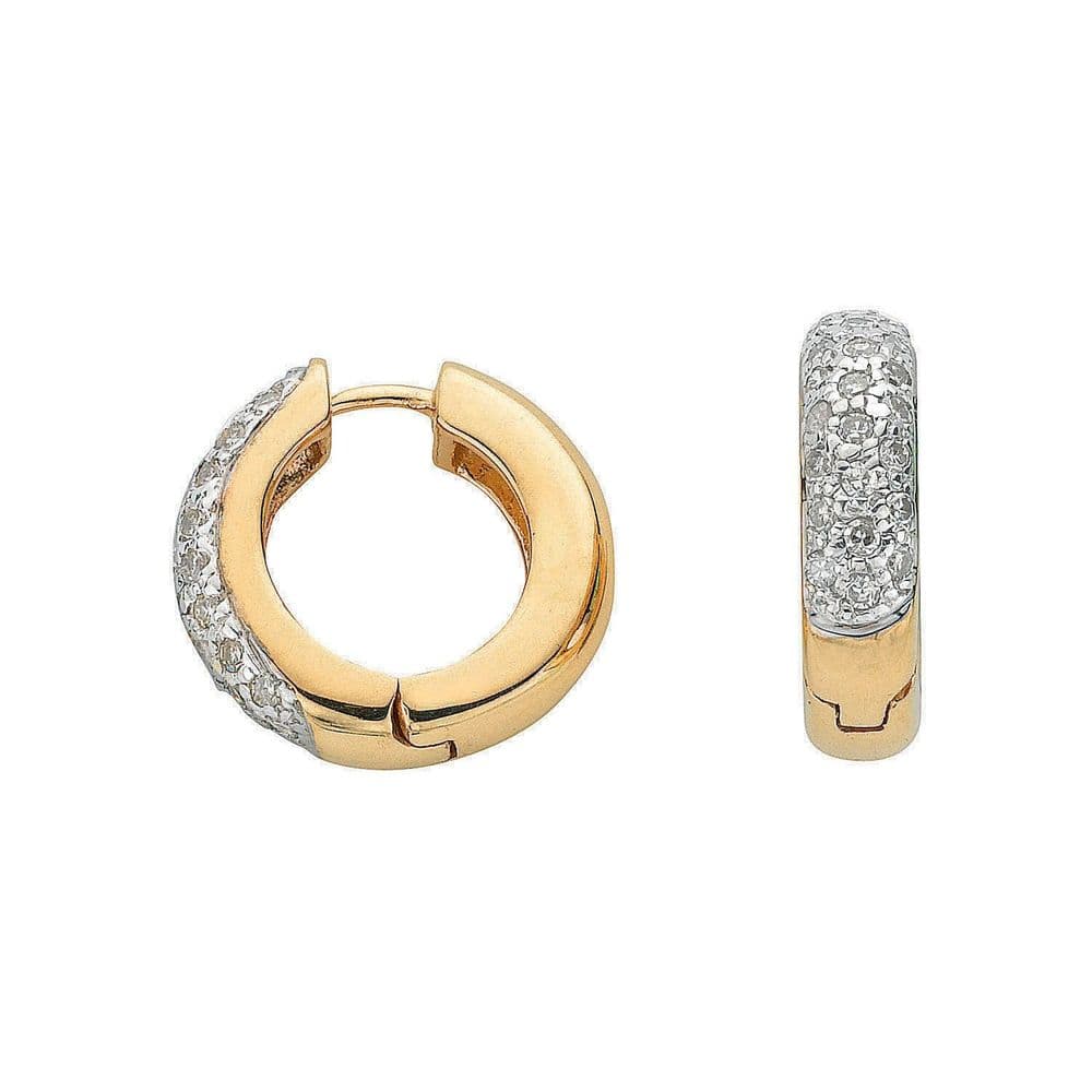9ct Gold Hoop Mens Diamond Huggie Earrings 9ct Yellow Gold Huggie