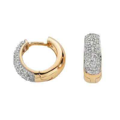 9ct Yellow Gold 0.21ct 14mm Diamond Mens Huggie Earring