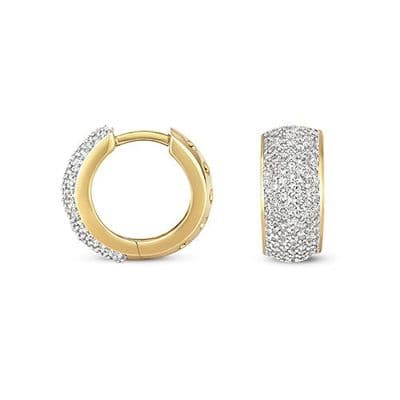 9ct Yellow Gold 0.38ct Diamond Set 15mm Mens Huggie Earring