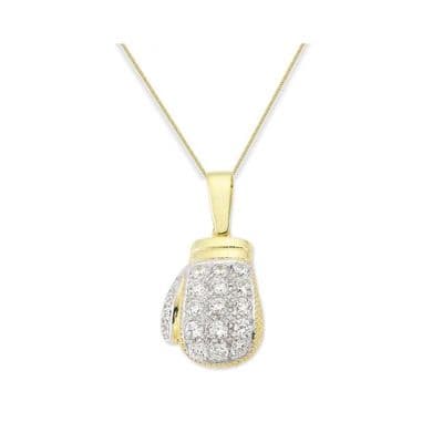 9ct Yellow Gold 1.25oz Cubic Zirconia Boxing Glove Pendant Necklace