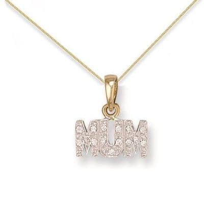 9ct Yellow Gold 1.3g Cubic Zirconia Mum Pendant