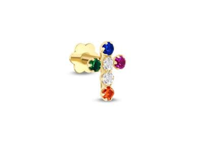 9ct Yellow Gold 1.5mm Multi Coloured CZ Cross Labret Stud