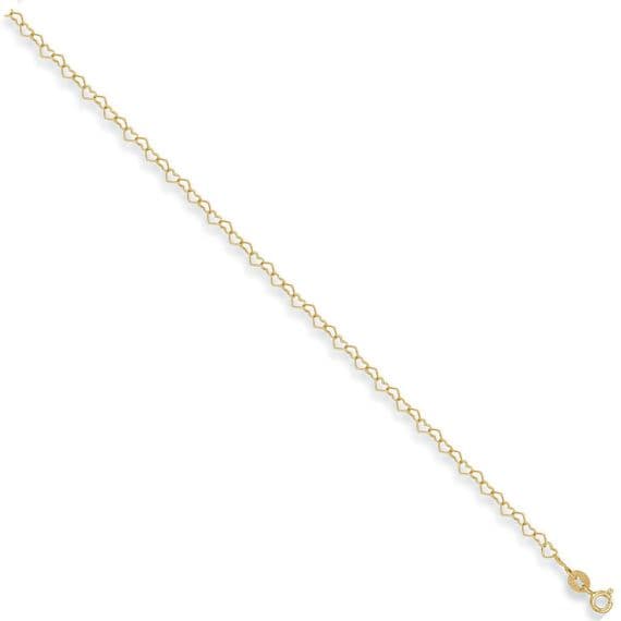 9ct Yellow Gold 10 Inch Heart Shaped Anklet
