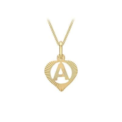 9ct Yellow Gold 10.5mm x 16.5mm Diamond Cut Initial Heart Pendant