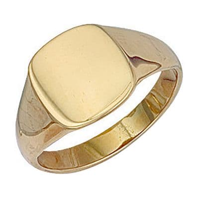 9ct Yellow Gold 11.2mm x 12mm Plain Cushion Signet Ring