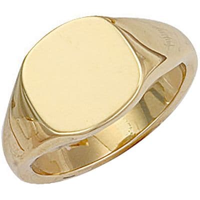 9ct Yellow Gold 11.4mm x 12mm Plain Cushion Signet Ring