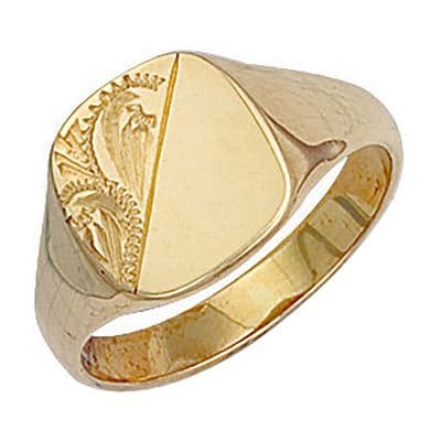 9ct Yellow Gold 11mm x 13mm Half Engraved Cushion Signet Ring