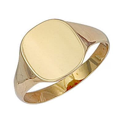 9ct Yellow Gold 12.4mm x 13mm Plain Cushion Signet Ring