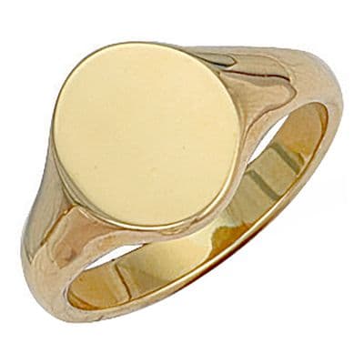 9ct Yellow Gold 12.6mm x 14mm Plain Oval Signet Ring