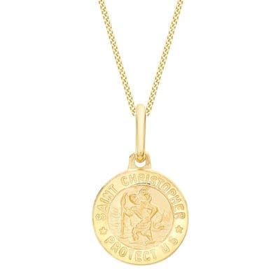 9ct Yellow Gold 12mm St Christopher Round Satin Pendant